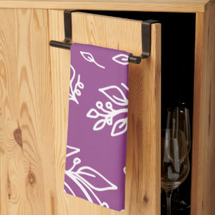 Light Eggplant warm purple Floral Tea Towel