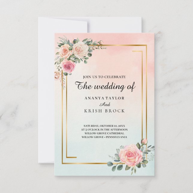 Light Elegant Pink Floral Wedding Invitation (Front)