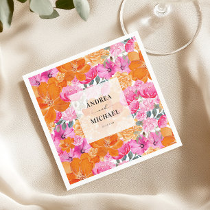 Light Faded Pink and Orange Floral Summer Wedding Napkin