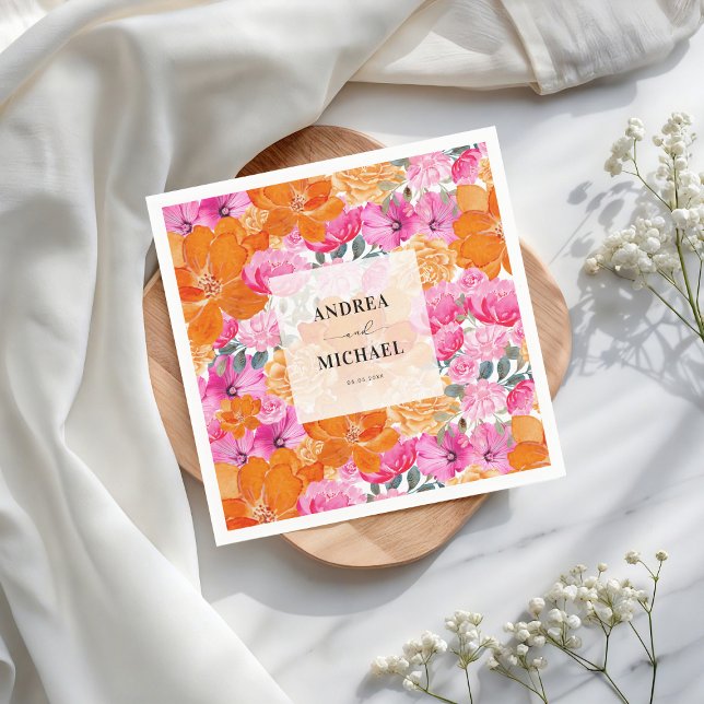 Light Faded Pink and Orange Floral Summer Wedding Napkin (Creator Uploaded)