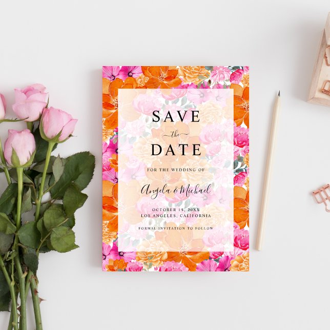 Light Faded Pink Orange Bright Garden Wedding Save The Date (Creator Uploaded)