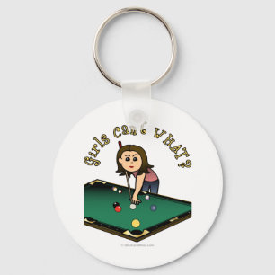 Light Female Billiards Player Key Ring