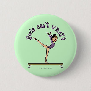 Light Female Gymnast on Balance Beam 6 Cm Round Badge