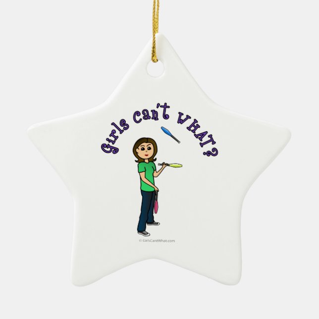 Light Female Juggler Ceramic Tree Decoration (Front)