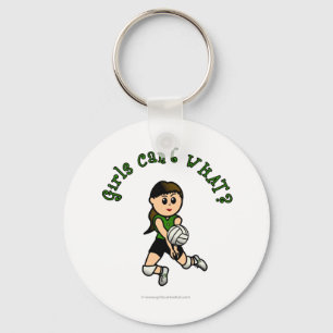 Light Female Volleyball Player in Green Uniform Key Ring