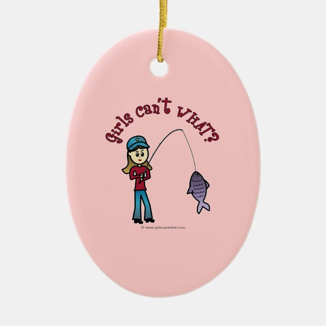 Light Fishing Girl Ceramic Tree Decoration (Front)