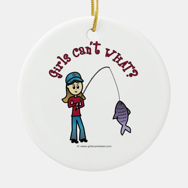 Light Fishing Girl Ceramic Tree Decoration (Front)