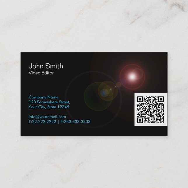Light Flares Video Editor Business Card (Front)