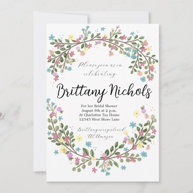 Light Floral Bridal Shower Invitation (Front)