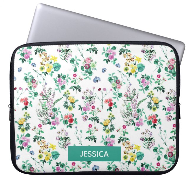 Light Floral Pattern Laptop Personalised Sleeve (Front)