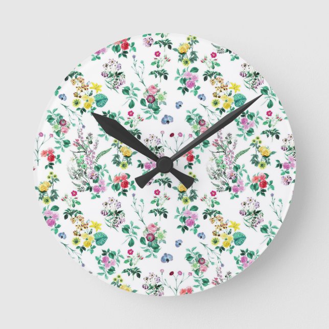 Light Floral Pattern Round Clock (Front)