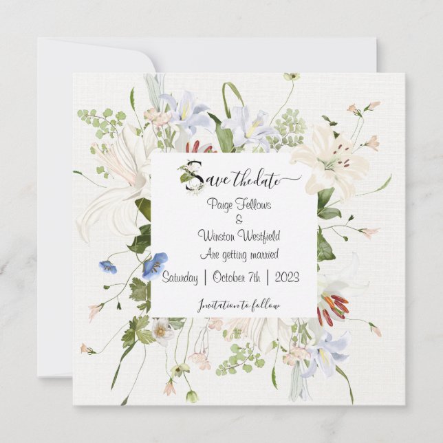 Light floral save the date invitation (Front)
