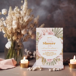 Light Flowers and Pampas Grass Boho Baby Shower Invitation
