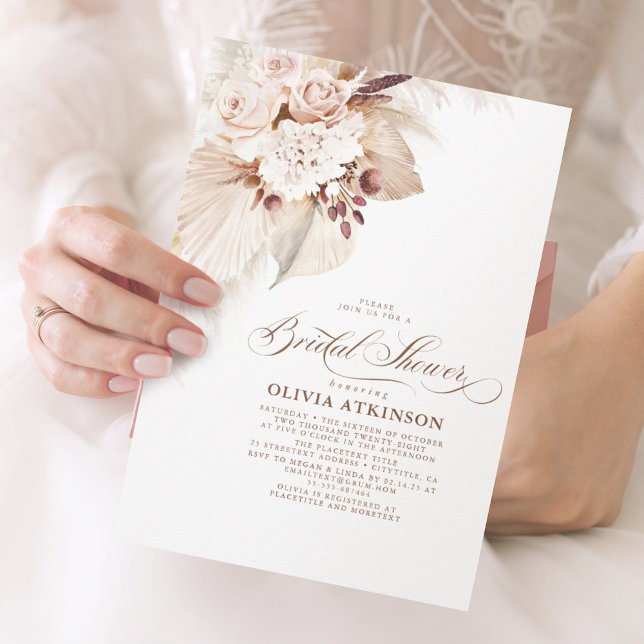 Light Flowers and Pampas Grass Boho Bridal Shower Invitation (Creator Uploaded)