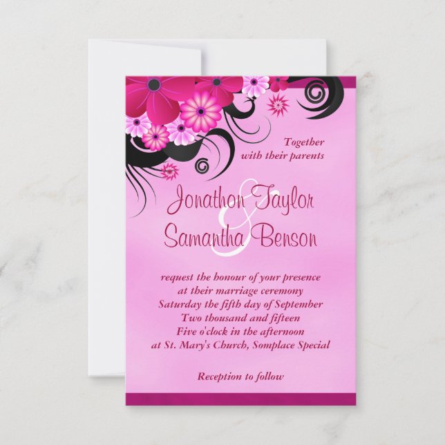 Light Fuchsia Floral 3.5" x 5" Wedding Invites (Front)