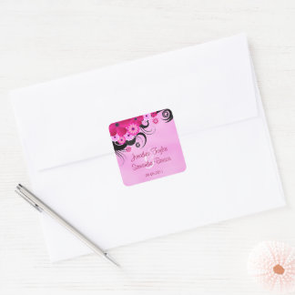 Light Fuchsia Floral Save The Date Favour Stickers