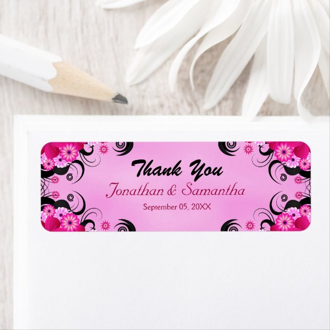 Light Fuchsia Floral Small Wedding Favour Labels (Insitu)