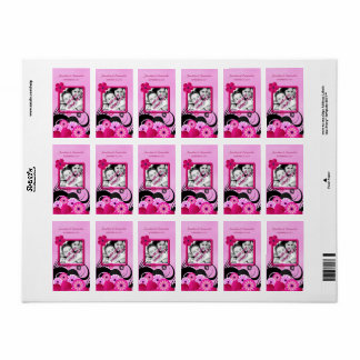 Light Fuchsia Floral Wedding Photo Favour Labels