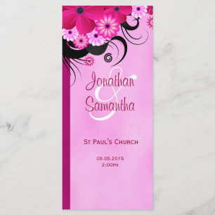Light Fuchsia Floral Wedding Program Template Card