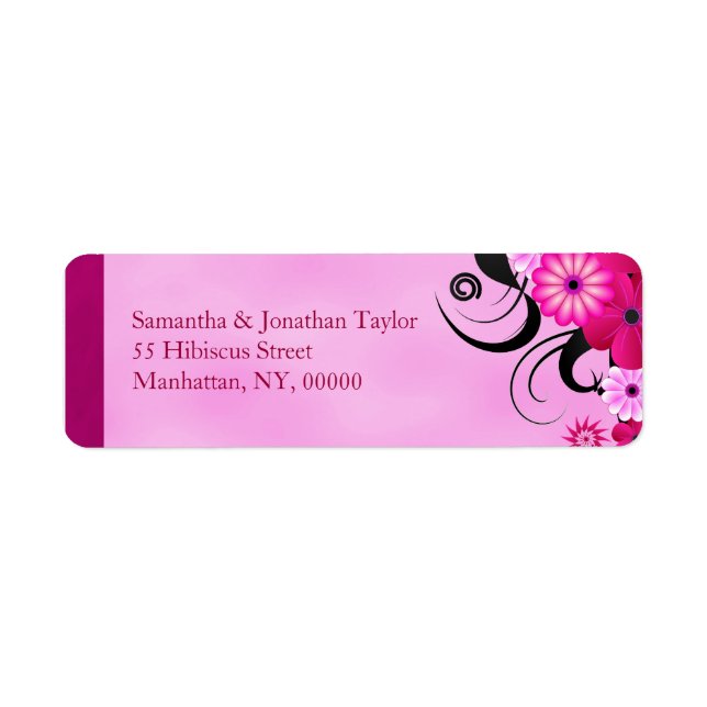 Light Fuchsia Floral Wedding Return Address Labels (Front)