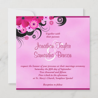 Light Fuchsia Magenta Floral Wedding 5.25" Invite