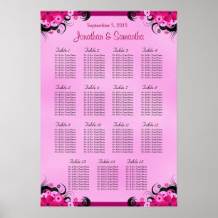 Light Fuschia Wedding 15 Table Seating Charts