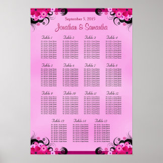 Light Fuschia Wedding 15 Table Seating Charts