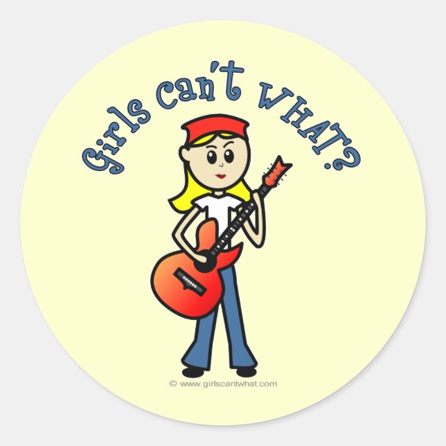 Light Girl Guitar Player Classic Round Sticker (Front)