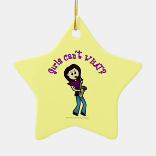 Light Girl Playing Saxophone Ceramic Tree Decoration