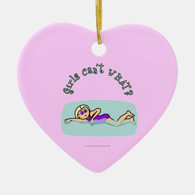 Light Girl Swimming Ceramic Tree Decoration (Front)