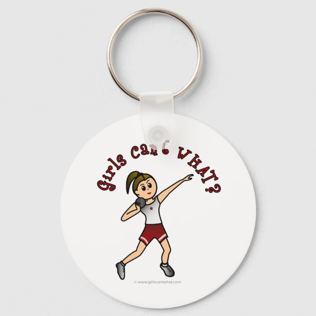 Light Girls Shot Put in Red Uniform Key Ring (Front)