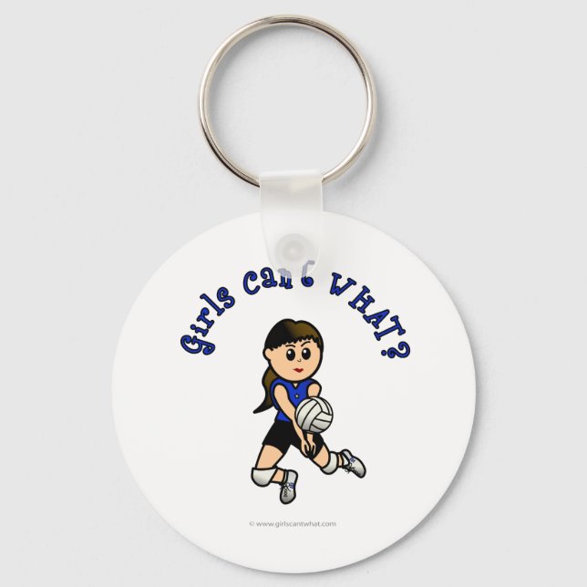 Light Girls Volleyball in Blue Uniform Key Ring (Front)