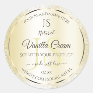 Light Gold Cream Glitter Product Labels Initials