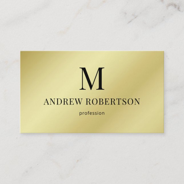 Light Gold Faux Metallic QR Code Monogram Business Card (Front)