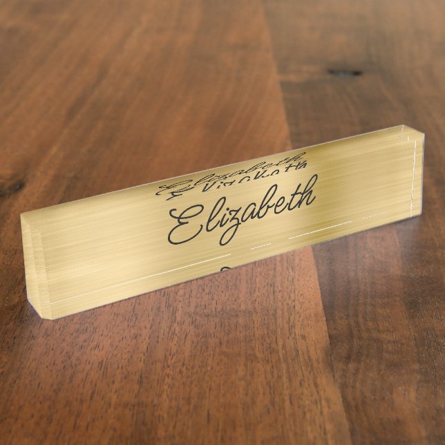 Light Gold Foil Stylistic Monoline Script Nameplate (Side)