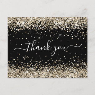 Light Gold Glitter Black 40th Birthday Thank You Postcard