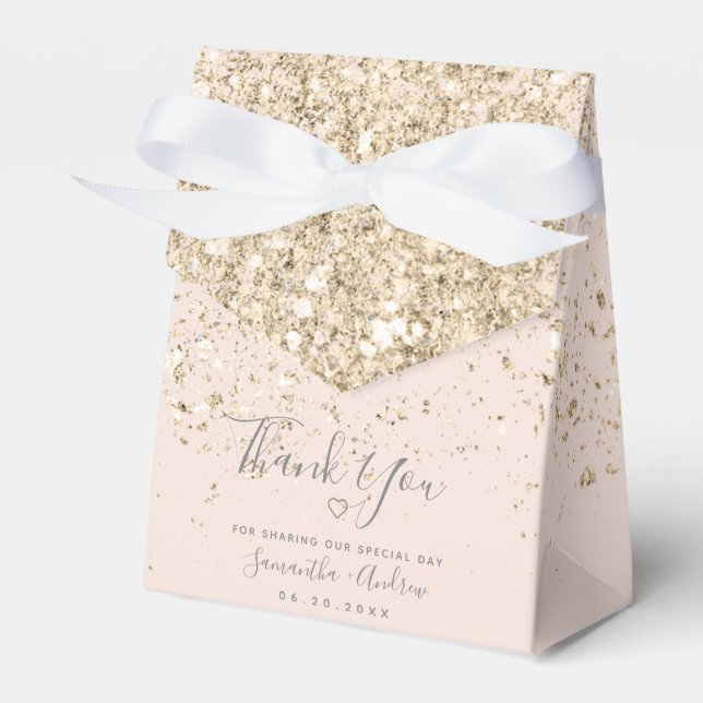 light gold glitter blush pink thank you wedding favour box (Front Side)