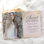 Light gold glitter chic blush pink photo Sweet 16 Invitation<br><div class="desc">A modern simple light gold glitter sparkles stylish on customisable blush pink Sweet sixteen birthday party invitation,  add your picture .</div>