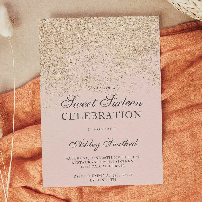 light gold glitter sparkles blush sweet sixteen invitation (Creator Uploaded)