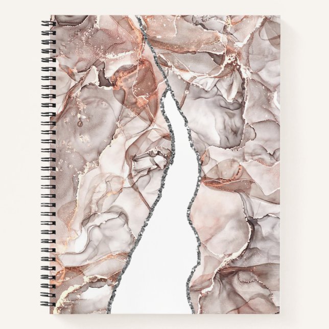 LIGHT GOLD MARBLE AGATE SILVER GLITTER GLAM NOTEBOOK (Front)