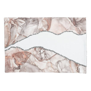 LIGHT GOLD MARBLE AGATE SILVER GLITTER GLAM PILLOWCASE