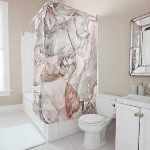 LIGHT GOLD MARBLE AGATE SILVER GLITTER GLAM SHOWER CURTAIN