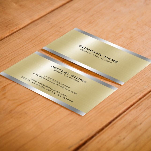 Light Gold Metallic Texture Silver Accent Business Card (Creator Uploaded)