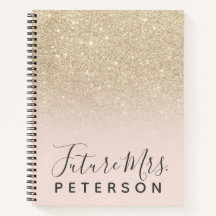 light gold ombre glitter pink block future Mrs Notebook