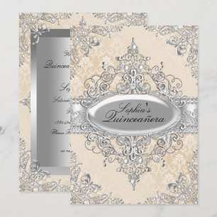 Light Gold Pearl Vintage Glamour Quinceanera Invitation