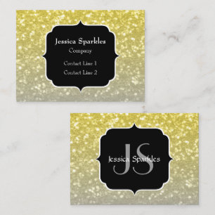 Light gold silver grey ombre faux sparkle Monogram Business Card