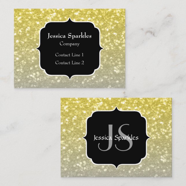 Light gold silver grey ombre faux sparkle Monogram Business Card (Front/Back)
