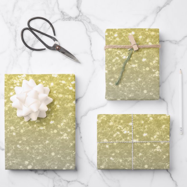 Light gold silver grey ombre faux sparkles wrapping paper sheet (Front)