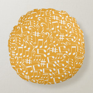 Light Golden Ochre Warm Earth Colours Music Notes Round Cushion