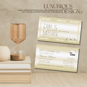 Light Golden with Diamonds and Logo Luxury Stylish Business Card